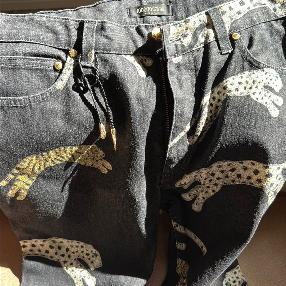 Roberto Cavalli Black Leopard Print Women's Jeans